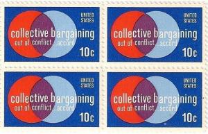 US 1558 Collective Bargaining 10c block (4 stamps) MNH 1975