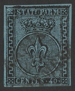 ITALY - Parma 1852 Arms 40c black on pale blue. Sass 5a cat €1800.