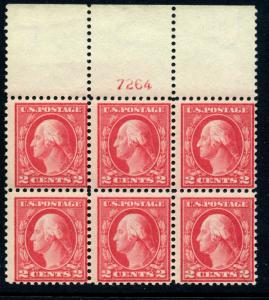 Scott 461 Washington Mint Top Plate Block of 6 Stamps NH (Stock 461-18)