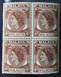 Malaya 1954 MALACCA QEII 4c Block of 4V MNH SG#25 M1723b