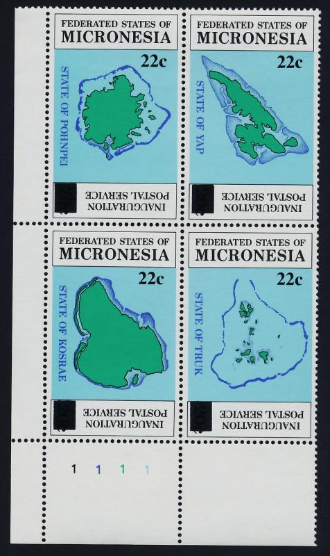 Micronesia 51a BL Plate Block MNH Map, Postal Service