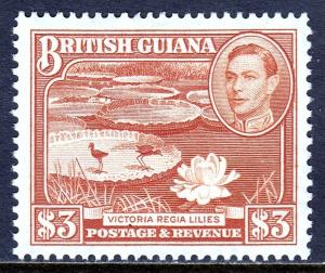 BRITISH GUIANA — SCOTT 241a (SG 319b) —1945 KGVI $3 P14X13 — MH — SCV $30.00