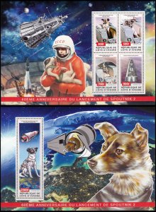 IVORY COAST 2017 SPACE RUSSIA LAIKA DOGS ANIMALS ESPACE RAUMFAHRT [#1712P]