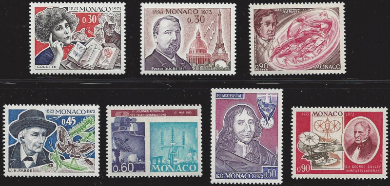 Monaco # 872-8 mint set, various anniversaries, issued 1973