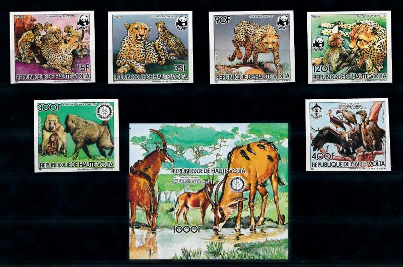 [75671] Upper Volta 1984 Wild Life WWF Rotary Scouting Set + Imperf. Sheet MNH