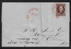 Scott #1a - $650.00 – XF – 1850 folded letter to Ottawa, Ill. Showpiece!