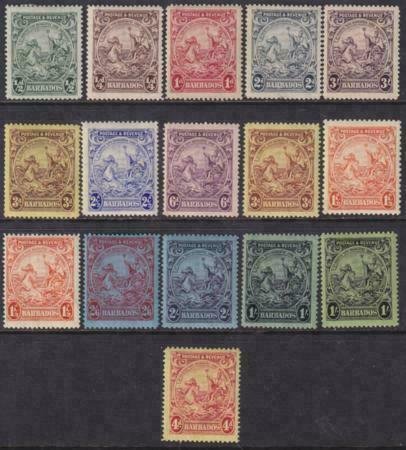 Barbados 1925-1935 SC 165-179, 168b Mint Set