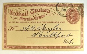 US POSTAL CARD SCOTT #UX3 SMALL WATERMARK HANDWRITTEN, 1873