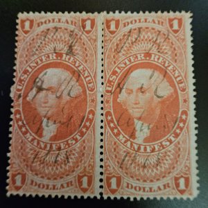 R72c Revenue Pair perforated VF -NG Manifest 1862-71 issue CSV 85.00