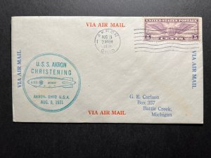 1931 USA Zeppelin Cover Akron OH to Battle Creek MI USS Akron Christening 2