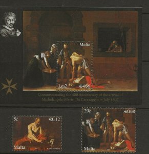 Malta 2007 Michaelangelo sg.1550-2 set of 2 and miniature sheet  MNH