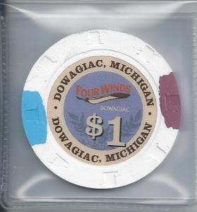 $1.00 Poker Chip, Four Winds-Dowagiac, MI