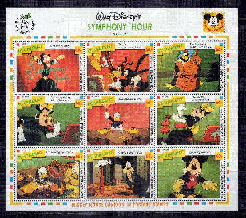 St. Vincent 1787 MNH Disney Symphony Hour Mickey, Donald Duck ZAYIX 0624L0008