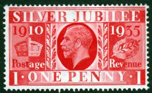 GB KGV 1935 Jubilee 1d Scarlet SG454 Mint Hinged