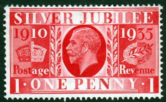 GB KGV 1935 Jubilee 1d Scarlet SG454 Mint Hinged