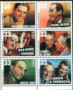 1999 33c Broadway Songwriters, Block of 6 Scott 3345-50 Mint F/VF NH