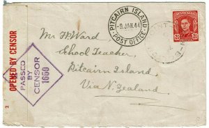 Pitcairn Island 1944 incoming cover from Australia, censored