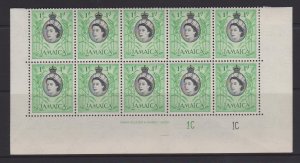 Jamaica Sc#160 Block of 10 - Most MNH, hinged on 2 stamps - a couple tone spots