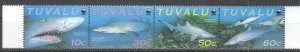 Ft142 2000 Tuvalu Wwf Marine Life Sharks #862-865 1Set Mnh