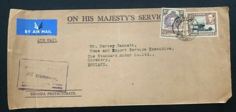 1940s Kampala Uganda KUT On His Majesty Service OHMS Cover To Coventry England