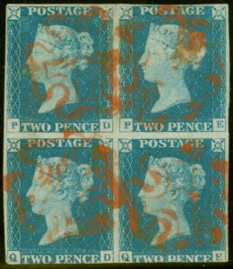 GB 1840 2d Blue SG5 Pl 1 PD-QE Block of 4 Red MX Nice appearance Very Rare Mu...