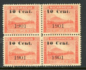 Nicaragua 1901 Momotombo 10¢/2 Pesos (4mm spacing) Maxwell 187v Block Mint N670