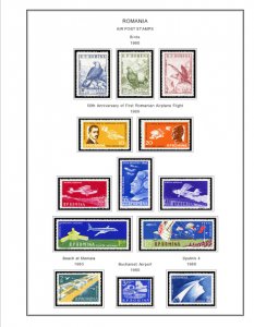 COLOR PRINTED ROMANIA AIRMAIL 1928-2000 STAMP ALBUM PAGES (56 illustrated pages)