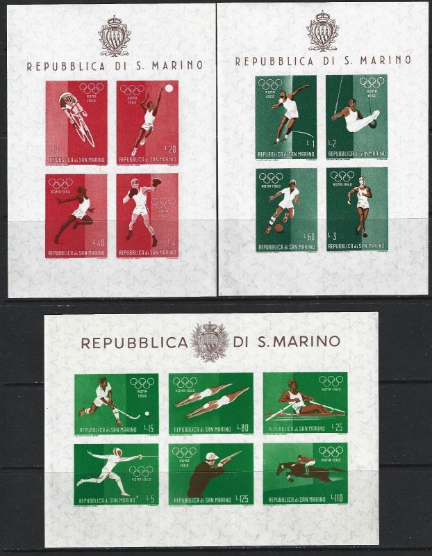SAN MARINO - #465a-#465c - 1960 OLYMPICS SOUVENIR SHEETS SET MNH