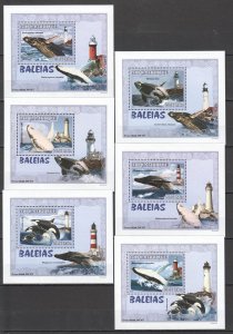 B1383 2007 Mozambique Marine Life Whales Lighthouses Fauna 6 Lux Bl Mnh