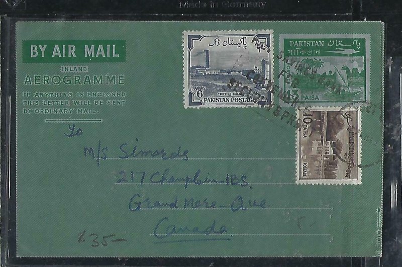 PAKISTAN  (PP0110B) 1963  13PA AEROGRAM+6A+10PA SENT TO CANADA