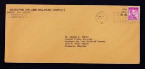 US #1036 SAL Perfin S29 Matching Commercial Cover Seaboard Air Line RR