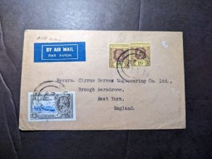 1938 British Singapore Straits Settlements Airmail Cover to East York England