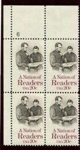 1984 A Nation of Readers Plate Block of 4 20c Postage Stamps, Sc# 2106, MNH, OG