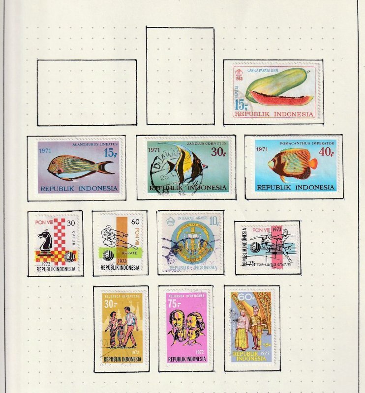 INDONESIA Mid Period M&U Collection on Pages(Apx 150 Items)Fish Sport (BR 553) 