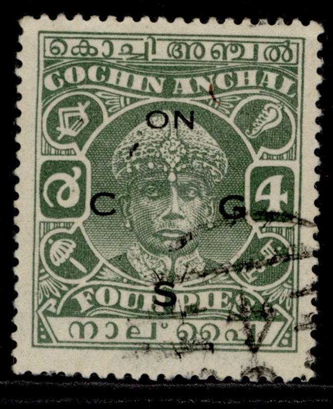 INDIAN STATES - Cochin GVI SG O54a, 4p green, FINE USED. 