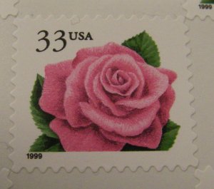Scott 3052, 33c Pink Coral Rose, booklet single, Post Office Fresh