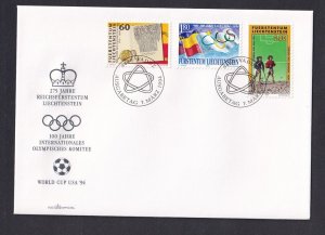 Liechtenstein   #1019-1021  FDC 1994  world cup soccer . Olympic committee .