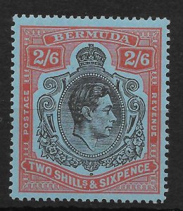 BERMUDA SG117be 1943 2/6 BLACK & RED/PALE BLUE BROKEN LOWER RIGHT SCROLL VAR LMM