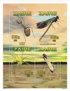 Zaire # 1449, Insects, Sheet of Four, NH, 1/2 Cat.