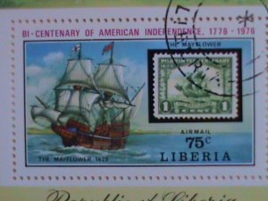 ​LIBERIA STAMP:1976-PLYMOUTH PLANTATION VILLAGE, MAY FLOWER SHIP CTO S/S SHEET