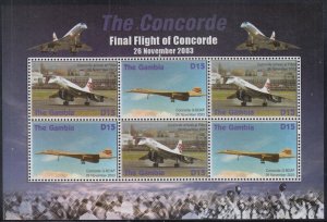 GAMBIA Sc# 3043-4.1: CPL MNH SHEETLET of 3 sets x 2 STAMPS for CONCORDE AIRCRAFT