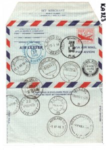 USA Air Letter HONG KONG Cover SUPER 1948 POSTMARKS India Malaya Liberia++ KA823