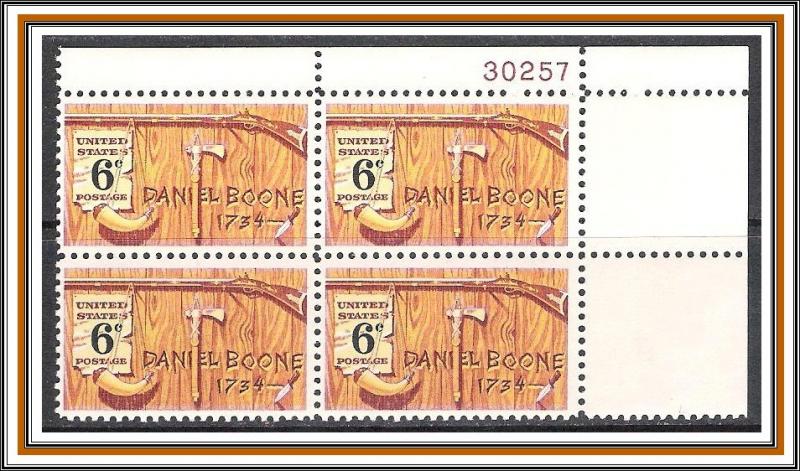 US Plate Block #1357 Daniel Boone MNH