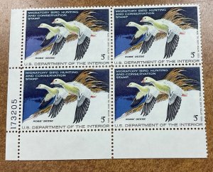 RW44  Duck Stamp plate block VF NH 1977  SELLING BELOW FACE