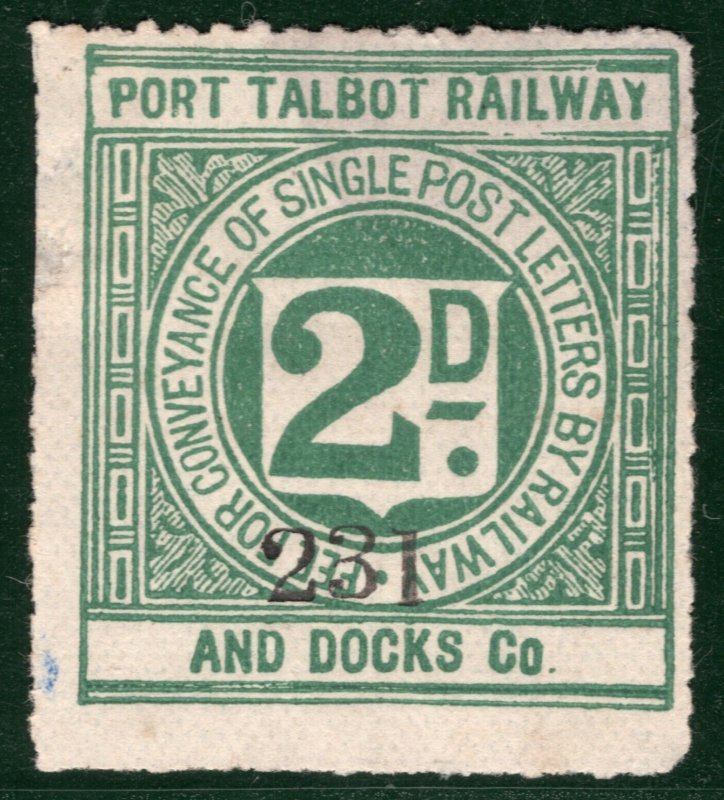 GB Wales PTR&DCo RAILWAY 2d Letter Stamp PORT TALBOT DOCKS (1891) Mint MNG BRW62 