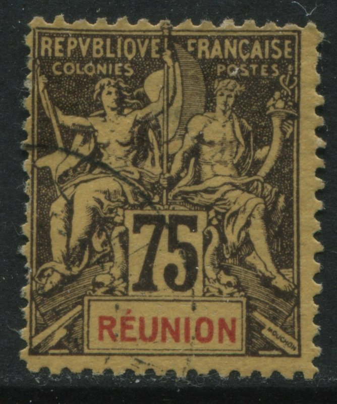 Reunion 1892 75 centimes used