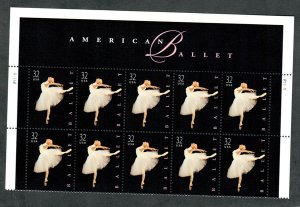 3237 American Ballet MNH Plate Block of 10 - Top