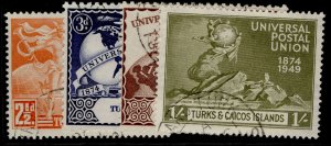 TURKS & CAICOS ISLANDS GVI SG217-220, anniversary of UPU set, FINE USED.