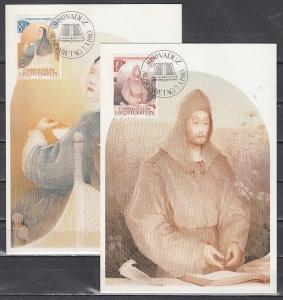 Liechtenstein, Scott cat. 754-755. Poet & Composer issue.  2 Maximum Cards. ^