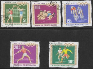 Mongolia #496-500 Olympics 1968 (Mexico). Set of five canceled.